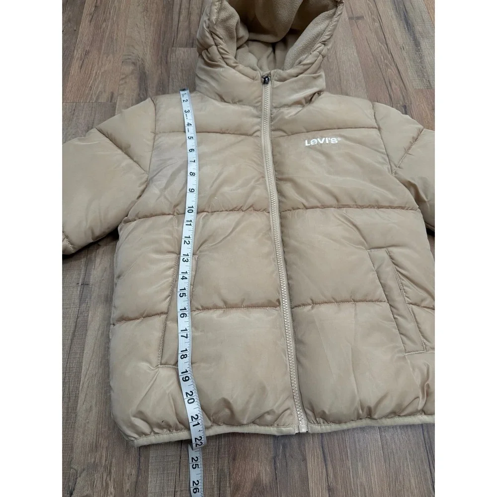 Levi's Kids Puffer Jacket 10-12 Beige Hooded Winter Coat‎ Youth